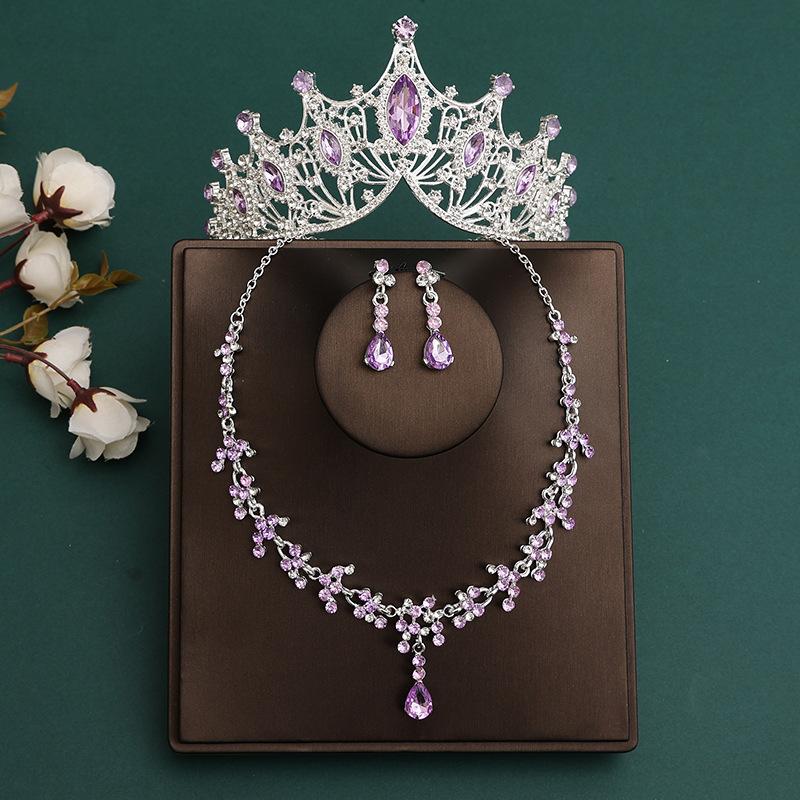 Элегантная розовая хрустальная тиара, корона для женщин, свадебная вечеринка, Корона, ожерелье, серьги, комплекты ювелирных изделий, аксессуары для платья и волос