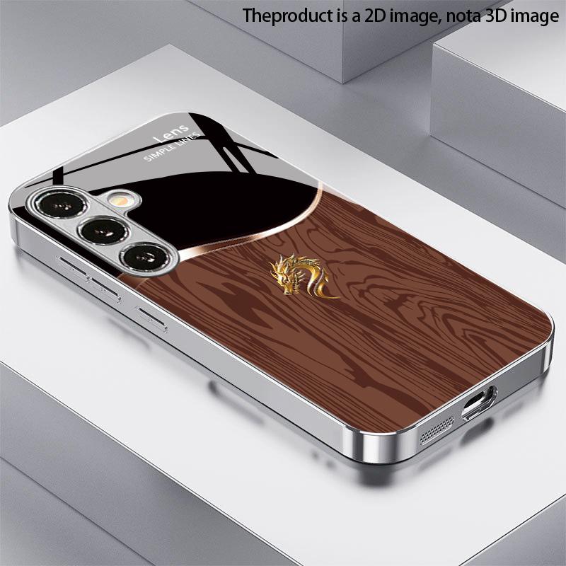 2D чехол для телефона с текстурой дерева и узором Золотого Дракона для Samsung S26 S25 S24 S23 S22 S21 S20 A56 A36 A16 - Стеклянная защитная крышка