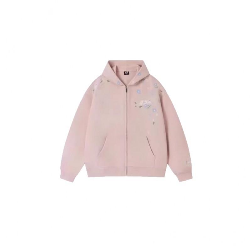 Womens Oversized Hooded Zip-Up Sweatshirt With Embroidered Floral Design Fall Winter 2026 Loose Fit Cotton Blend