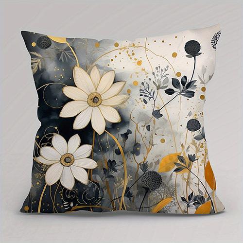 Золотая и серая цветочная наволочкаПодходит для дивана, автомобиля, спальни, декоративная наволочка для подушки
