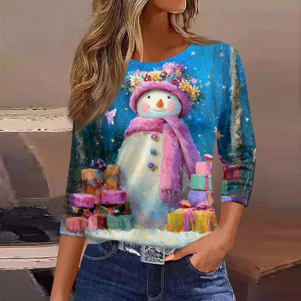 Рубашки с рукавом 3/4 для женщин, футболки с принтом, блузки, повседневные базовые топы больших размеров, пуловеры