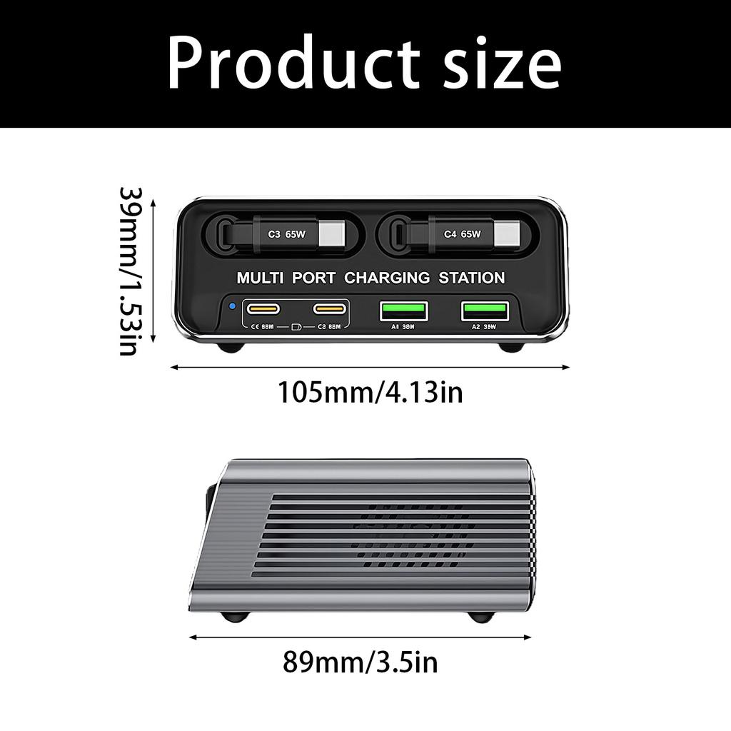Практичный зарядный хаб 65 Вт, порт USB Type C, автоматическая регулировка мощности, одновременная зарядка для различных устройств