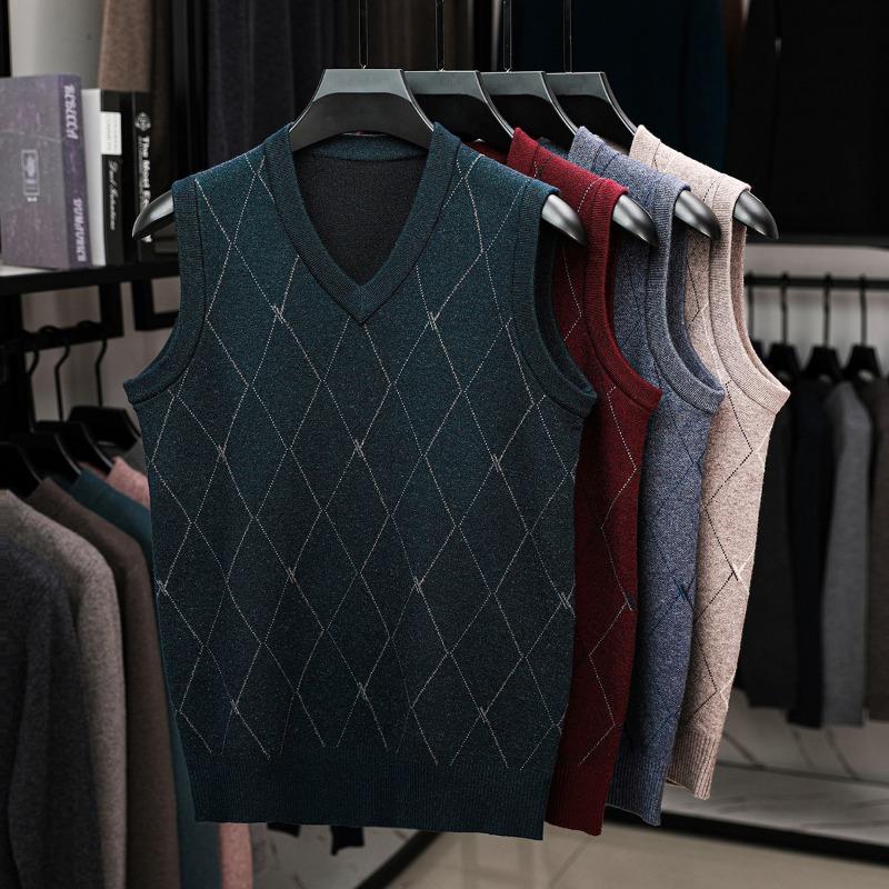 Мужской вязаный жилет Business Casual с V-образным вырезом без рукавов