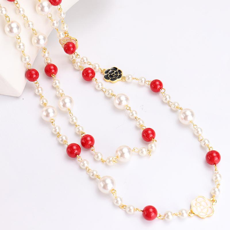 Long Necklace Female Korean Version Multi-layer Rose Drop Glaze Petal Hanging Chain Personalized Decorative Pendant Autumn and Winter Sweater Chain