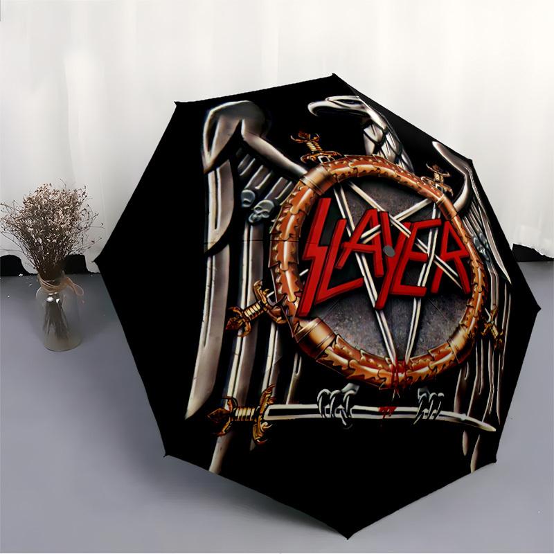 1pc Slayer Band Automatic Umbrella - 8-Rib Portable Folding Black Iron Frame for Outdoor, Beach, Travel a0905132