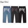 RogueWave Streetwear Jeans Black Straight Leg Casual Denim Pants High Street Style