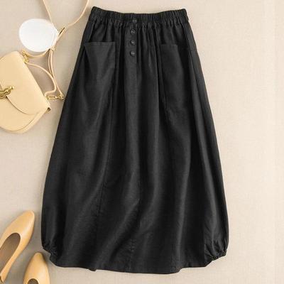 Литературная женская хлопково-льняная юбка средней длины, женская летняя юбка средней длины больших размеров