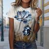 Женская летняя футболка тренд принт лотоса ретро мода футболки с коротким рукавом повседневные принтованные топы