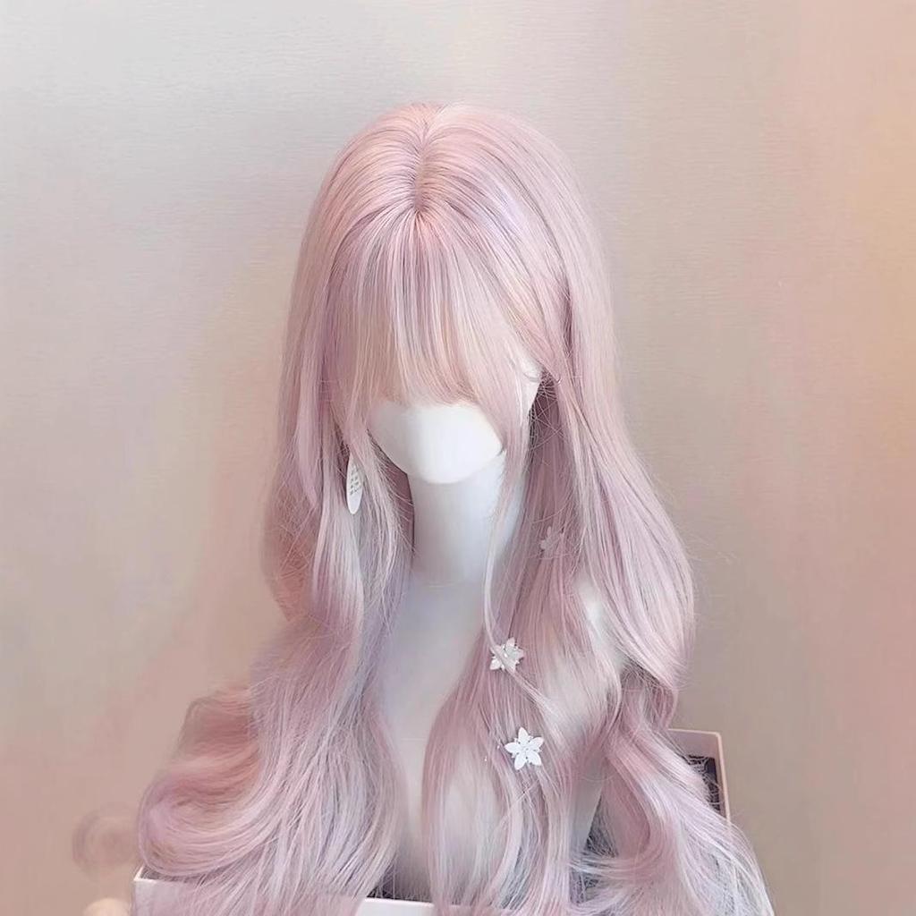 Розовый длинный кудрявый парик с челкой Zi Qi Lolita
