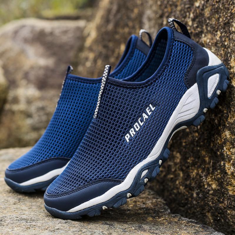 Весенне-летняя мужская повседневная обувь слипоны резиновая сетка мужская водонепроницаемая плоская повседневная обувь синяя дропшиппинг X11 35