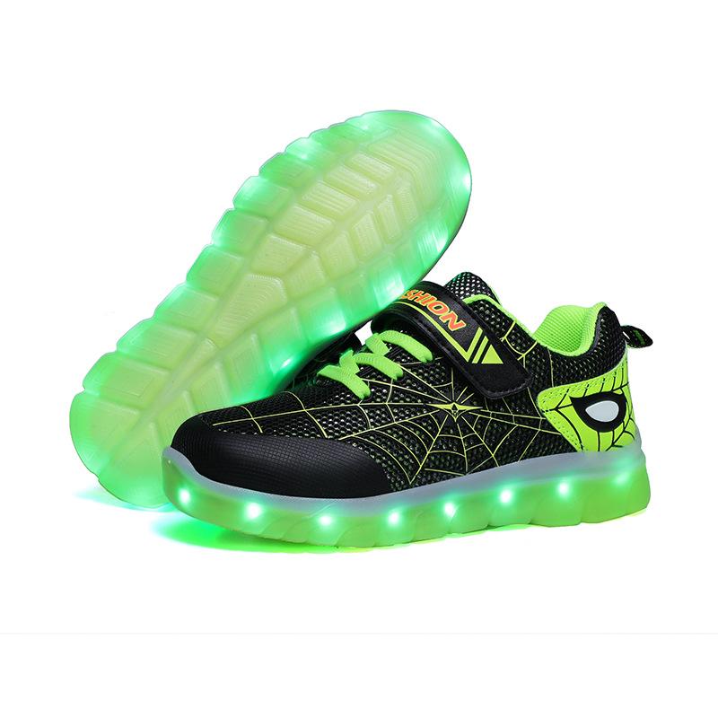 Best-Selling Children's LED Light-Up Shoes – USB Rechargeable Spider Design Sports Sneakers for Boys and Girls