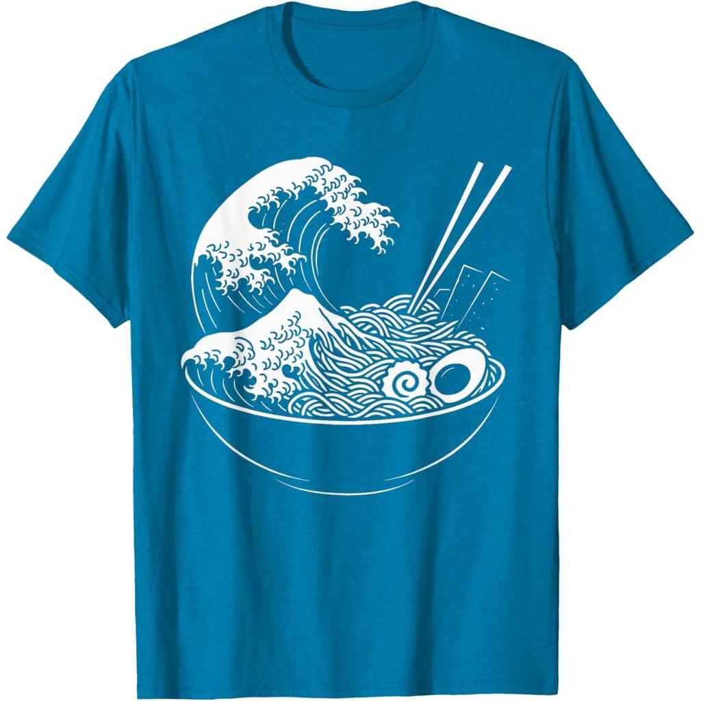 Графическая футболка с принтом Ramen Wave для мужчин и женщин, повседневная, из чистого хлопка, дышащая, летняя футболка