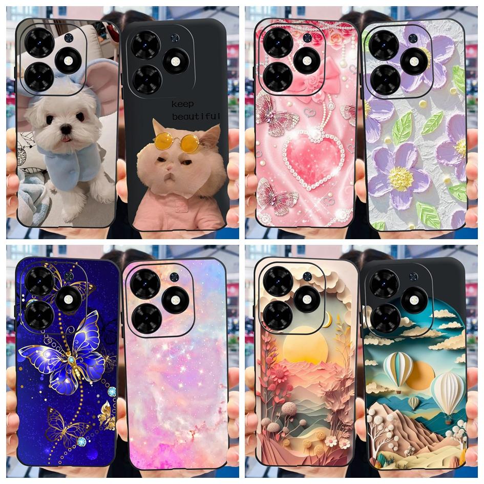 Для чехла Tecno Spark GO 2024 Pop 8 POP8 Чехол для телефона BG6 BG6h BG6i Модный Цветочный Ударопрочный Funda Силиконовый Тонкий Мягкий Черный Чехол