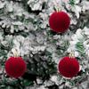6Pcs Velvet Christmas Ball Ornaments Flocked Christmas Tree Ball Decoration Red Hanging Ball Ornament for