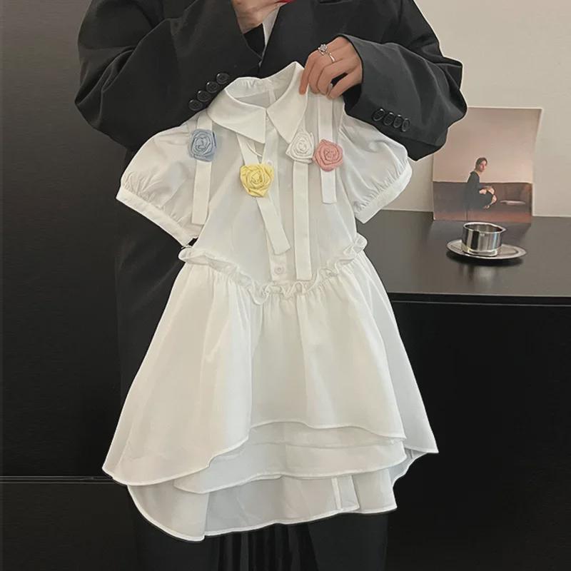 Стильное летнее платье для девочек с цветочным принтом и рукавами-фонариками 2024 года