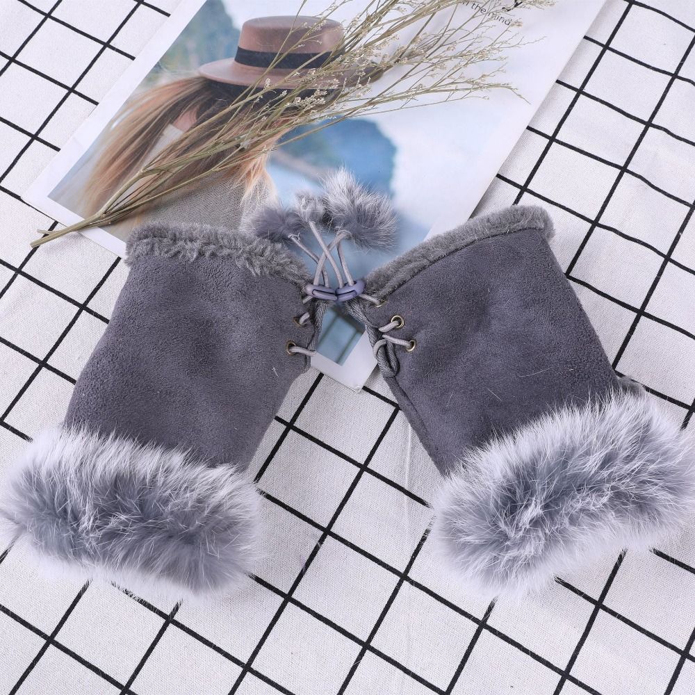 Soft Fingerless Mittens Warm Plush Gloves Winter Rabbit Hair Gloves Women Girls