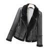 Fur PU Leather Jacket European and American Women's Warm Leather Jacket Motorcycle Jacket Women's Clothing