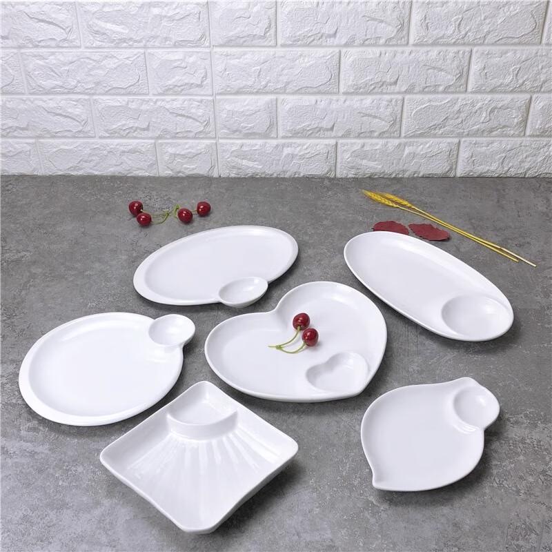 10-inch White Ceramic Square Dumpling Plate with Vinegar Dish