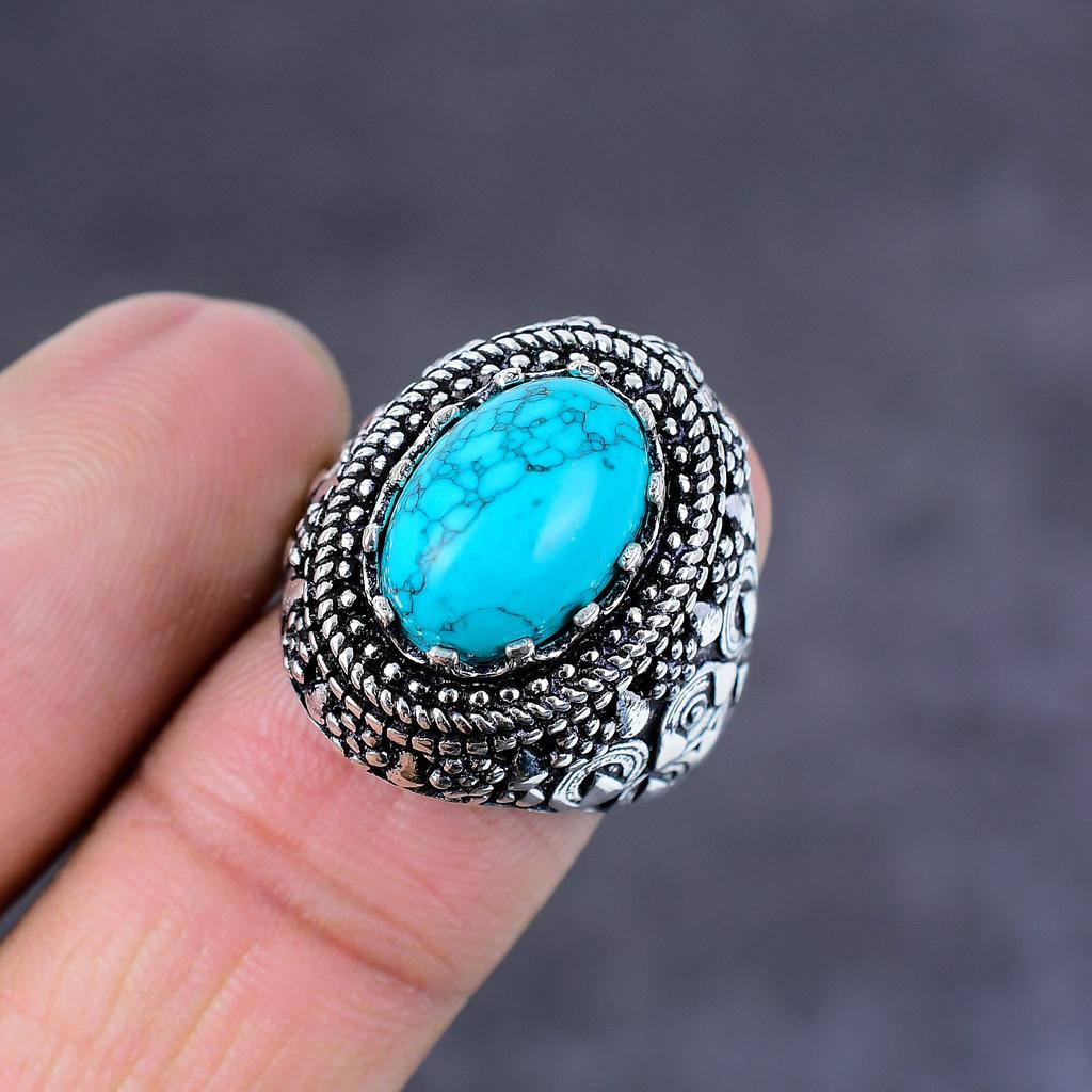 Тибетская бирюза ручной работы кольцо из стерлингового серебра 925 пробы размер 7 подарок для нее f1R07