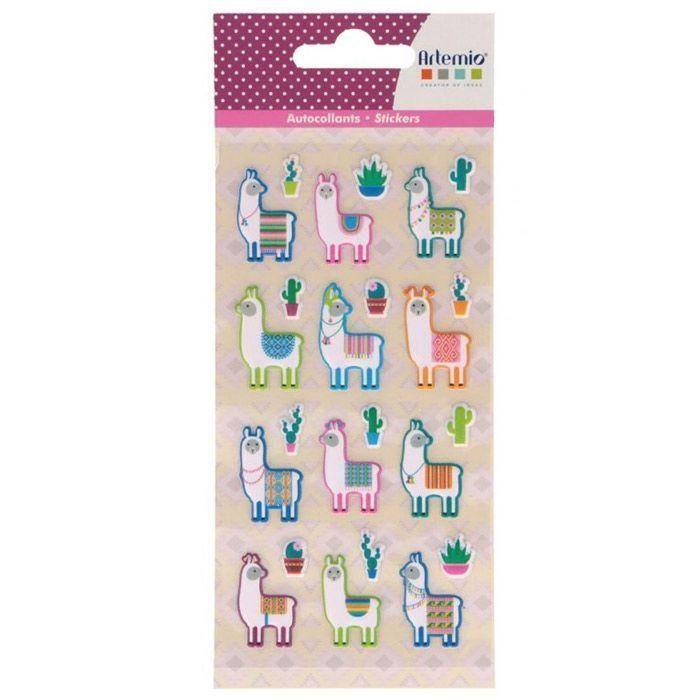 48 autocollants Puffies - Lamas &amp; Cactus
