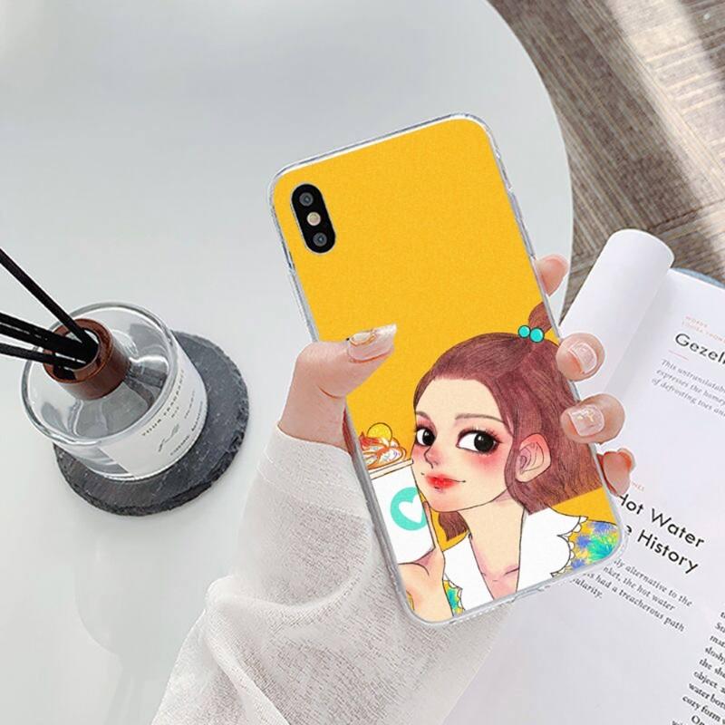 Sweet Girl Hand Drawns Phone Case For IPhone 14 13 12 11 XS X 8 7 6 Plus Mini Pro Max SE 2022 Soft Transparent Phone Cover
