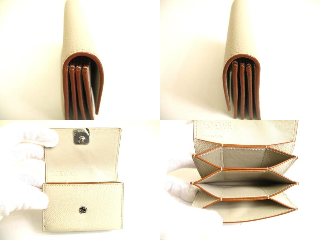 Authentic LOEWE Anagram Light Gray Leather Business Card Holder #a874 Refurbished