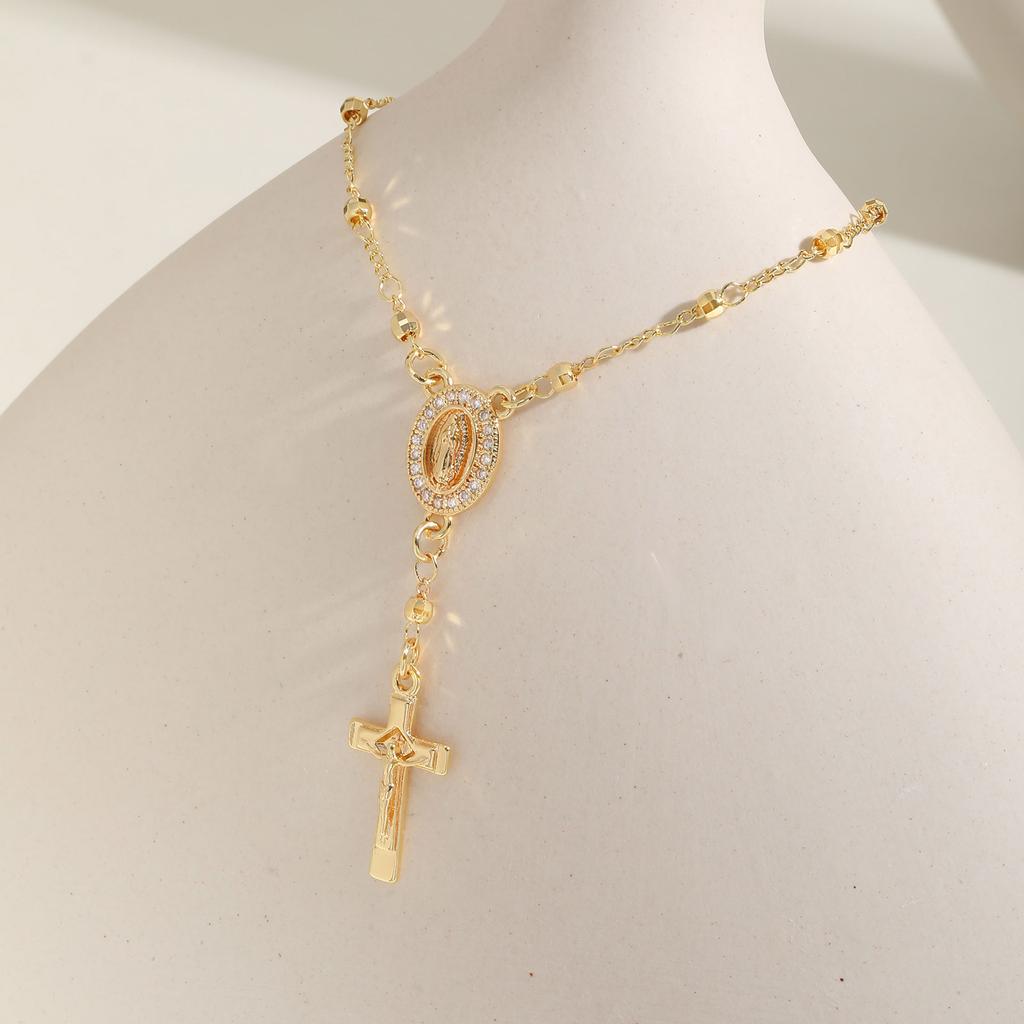 Католический розарий с крестом из кубического циркония, браслеты со звеньями-бусинами, овальный крест с Иисусом, религиозные позолоченные украшения