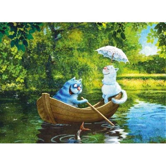 5D Алмазная вышивка Синие кошки Животное Полный круглый Алмазная картина Набор для вышивки крестом