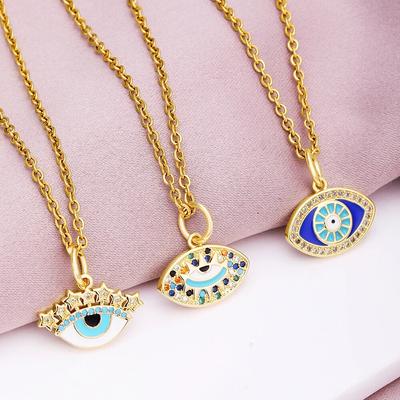 Турецкое ожерелье Lucky Evil Eye CZ, женское 5 стилей, голубые глаза, женское очарование, модное эмалированное ожерелье из нержавеющей стали, ювелирные изделия