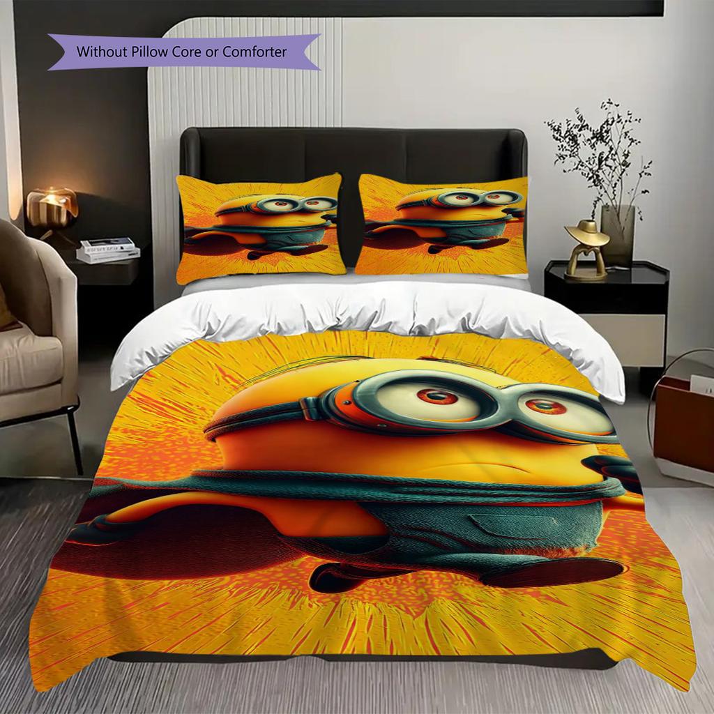 Minions Bath Threepiece Set 1 Duvet Cover 2 Pillowcase Without Core Christmas Birthday Gift Bedding Set Duvet Cover And Pillowcase Bedding