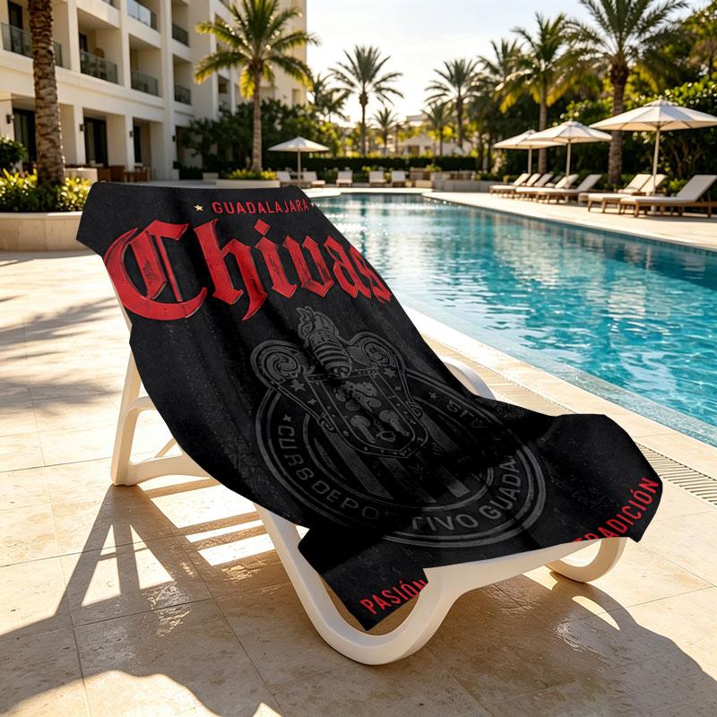 Club Deportivo Guadalajara Print Beach Towel Design, Soft, Lightweight. for Home Bathroom, Spa, Pool, Yoga, Surfing, Camping, Gift for Family, Friend