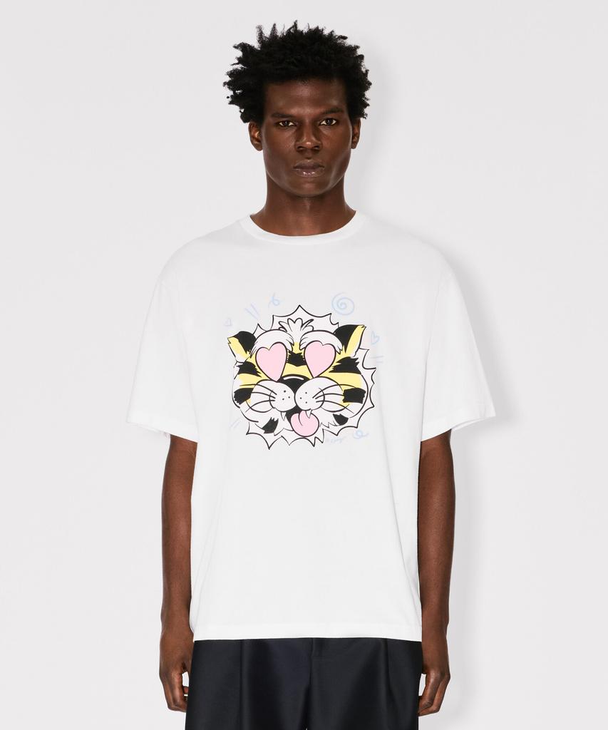 KENZO Men'S Wild Tiger Oversized White Short Sleeve T-Shirt_K265Amt302Whx