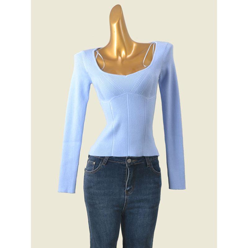 Water Drop Collar Threaded Undershirt Fashion Wind Slim Looking Long Sleeve Inner Wear Sexy Top Foreign Trade Original Order Knitwear