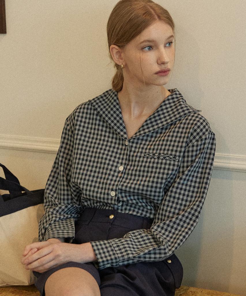 NONLOCAL Marine Collar Check Shirt - Navy
