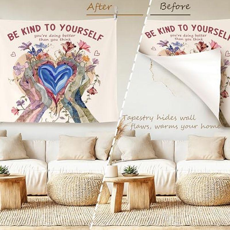 Gentle Treatment for Yourself Love Flower Tapestry Self Love Healing Slogan Wall Hanging Bedroom Dormitory Home Decor