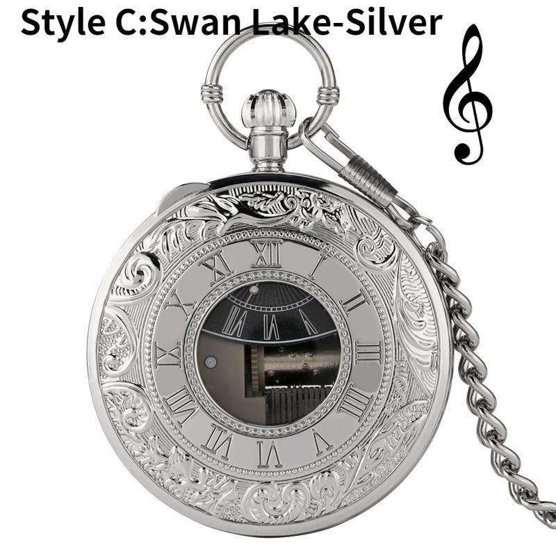 Новые изысканные карманные часы с музыкальным механизмом, музыкальная цепочка для часов с ручной игрой, римские цифры, цепочка с четвертью часа, подвесные часы, новогодний подарок с коробкой