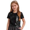 Girls Sparkling Sequin Crop Top Round Neck and Short Sleeves for Hip Hop Dance Costume