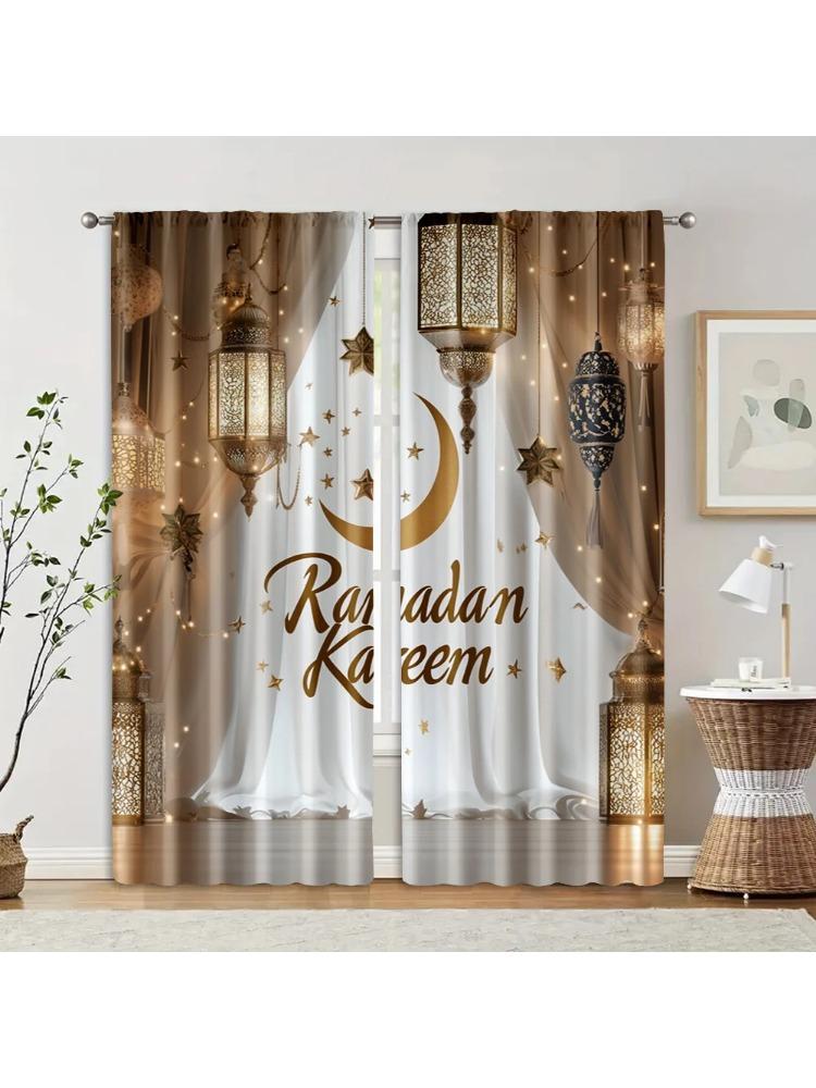 2pcs, Popular Curtain Panels Ramadan Moon Polyester Woven Polyester Woven (without rod) All Seasons Ldeal for Home & Office