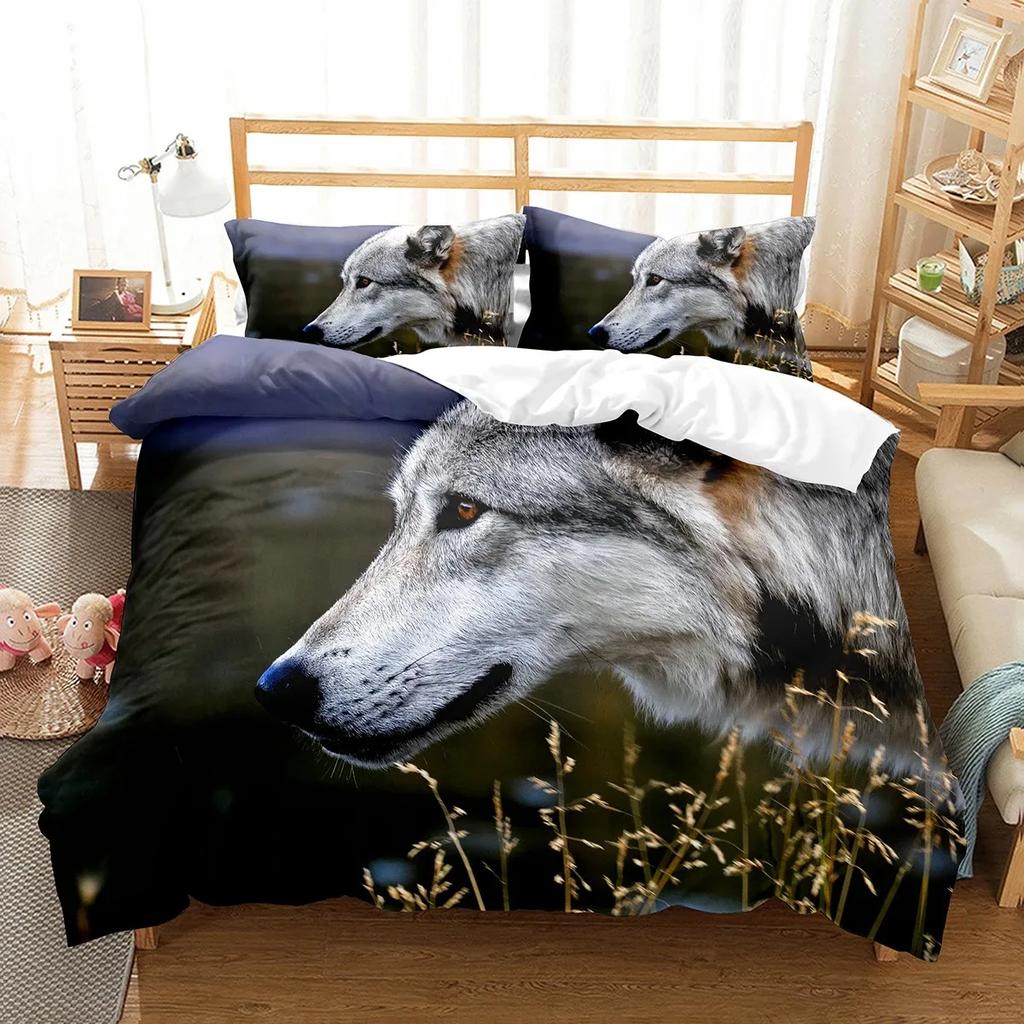 Boys Wolf Boho Wolf Wildlife Forest Comfortable Duvet Cover Pillowcase Bedding Set Children Bedroom Decoration Home Textile