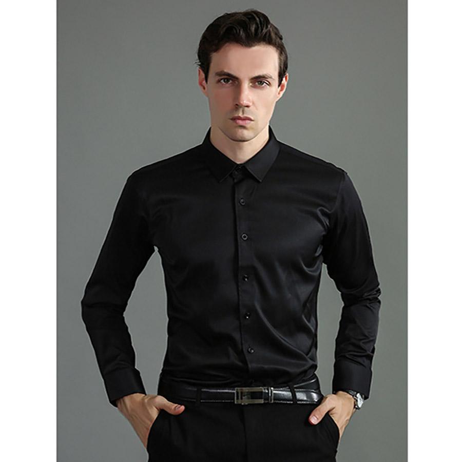 Эластичная негладильная мужская рубашка с длинным рукавом, однотонная мерсеризованная вертикальная мужская рубашка большого размера, белый, черный, синий топ