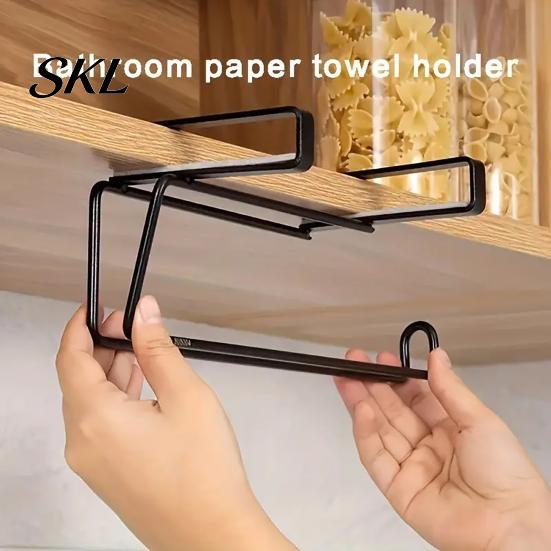 Kitchen Countertop Space Saver Hanging Paper Towel Rack, Drill-Free Metal Organizer, Saving Heavy Duty Organizer Storage Rack for under Cabinet