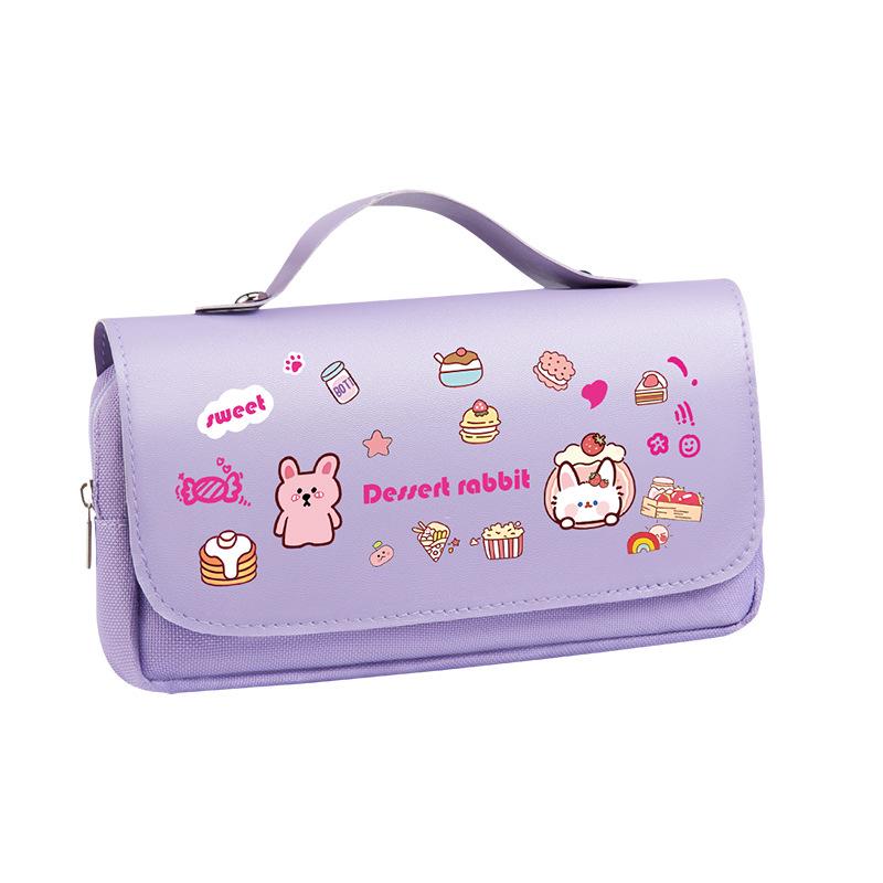 Creative Double-Layer Large Capacity Handheld Pencil Case for Girls - Cute and Simple Design for Primary School Students