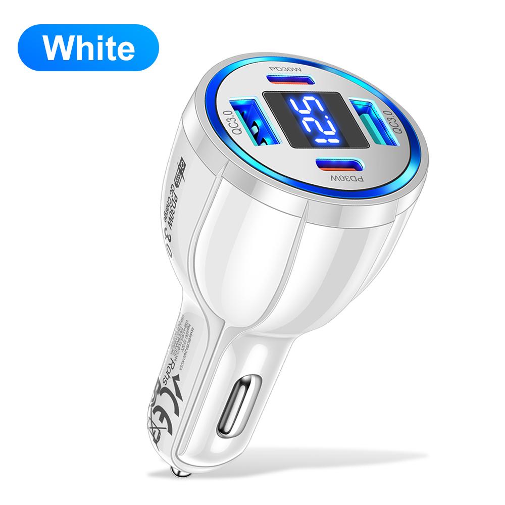 100W Car Charger 4 USB Ports Fast Charging with Digital Display Quick Charging Adapter for iPhone Samsung Xiaomi Type C Charger