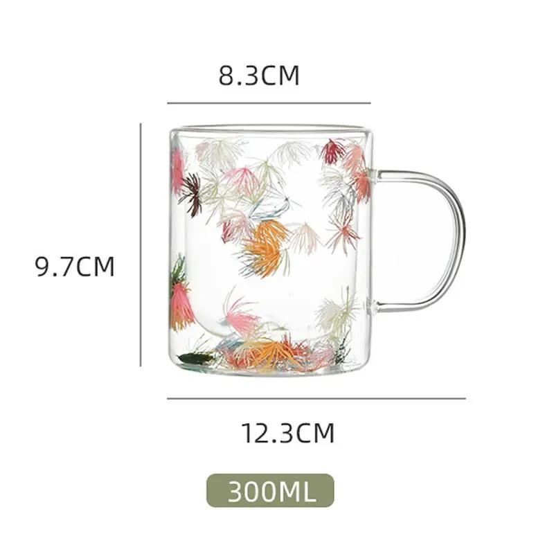 Креативный дизайн 350 мл Двойная стеклянная кружка с начинкой из сухих цветов с ручками кухонные принадлежности WLL2149