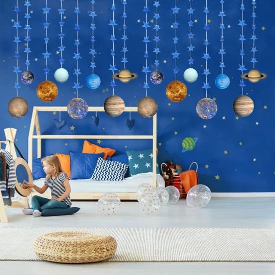 1 комплект подвесной флаг, реалистичный вид, гладкий край с блестящими звездами, износостойкий, широкое применение, Вселенная, восемь планет, настенное украшение