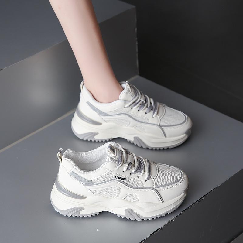 Muffin thick-soled breathable fashion mesh shoes women's 2025 autumn new round head lace-up dad shoes casual single shoes