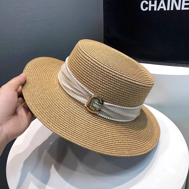 Соломенная шляпа с плоским верхом женская летняя для прогулок на море солнцезащитная шляпа от солнца новая соломенная темпераментная шляпа-цилиндр