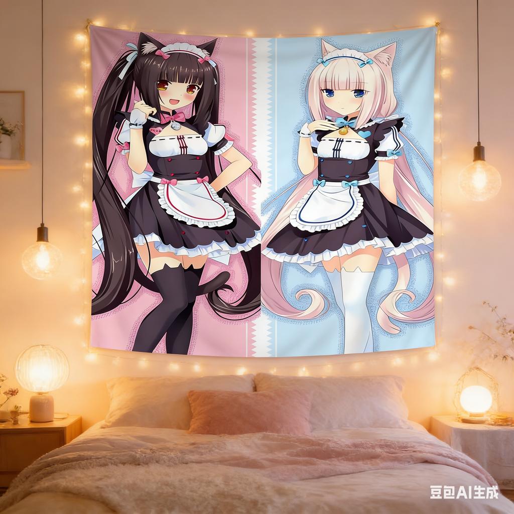 Аниме Nekopara Фильм Гобелен Разные Размеры Печатный Хиппи Цветочный Дизайн Полиэстер Настенное Искусство Декор для Комнаты в Общежитии Бохо Атмосфера