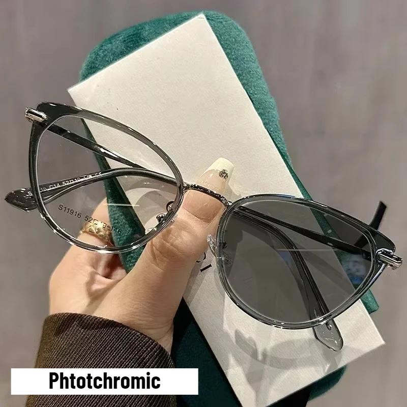 Unisex Outdoor Color Changing Myopia Glasses Fashion Cat Eye Near Sight Eyewear Finished Prescription Pochromic Sunglasses