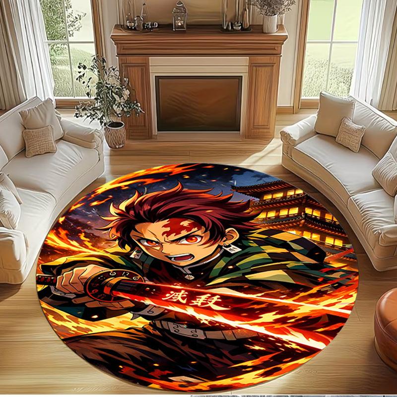 Demon Slayer Print Round Rug, Washable Floor Carpet, For Entryway Dorm Laundry Room Office Study, Home Decor Birthday Christmas Gift